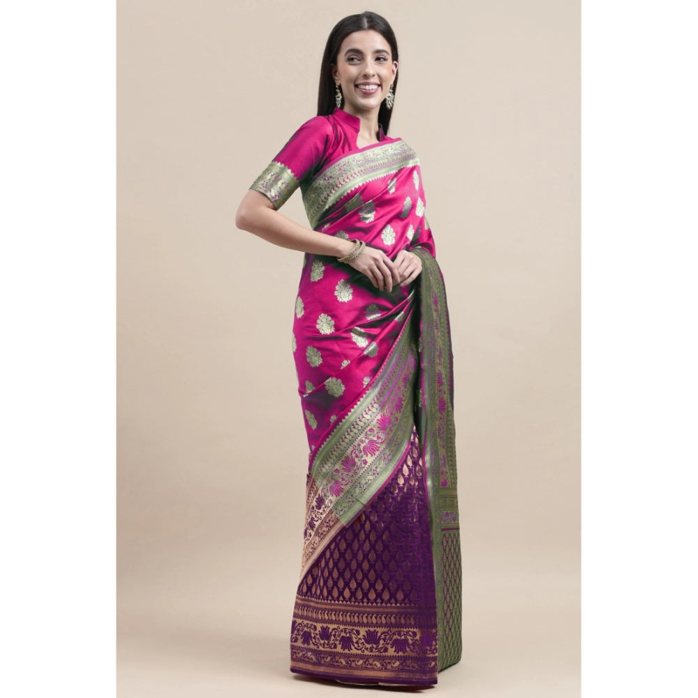 Shopper Beast Women's Kanjivaram Silk Designer Weaving Saree With Unstitched Blouse (Purple &amp; Voilet, 5.50 Mtrs)