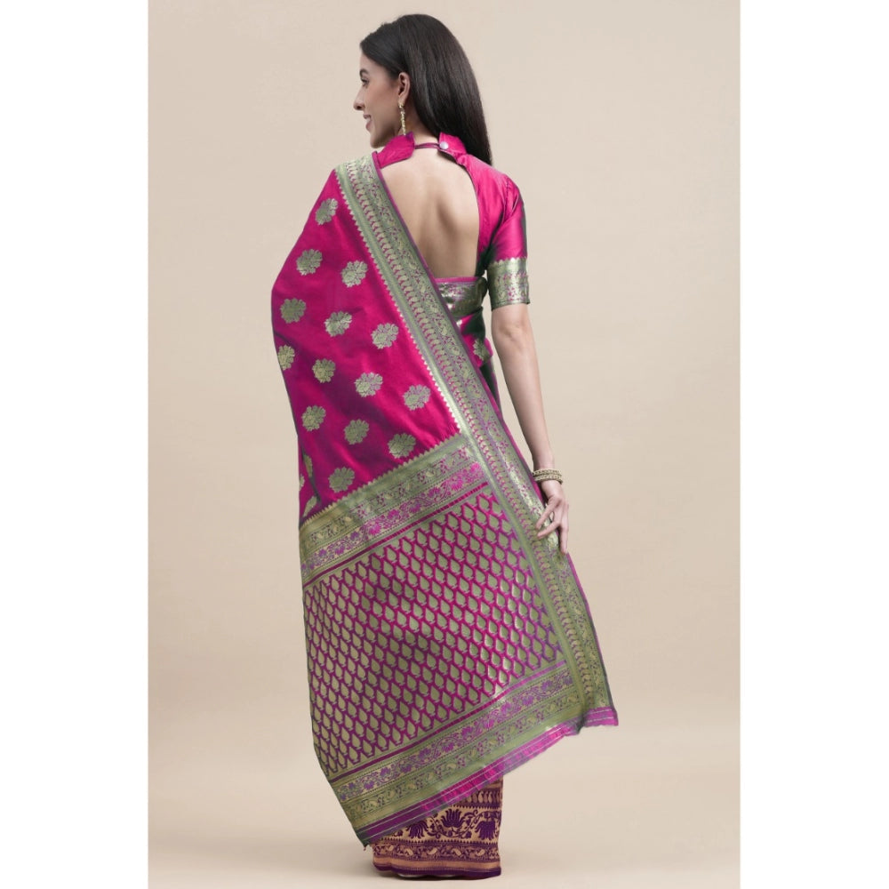 Shopper Beast Women's Kanjivaram Silk Designer Weaving Saree With Unstitched Blouse (Purple &amp; Voilet, 5.50 Mtrs)