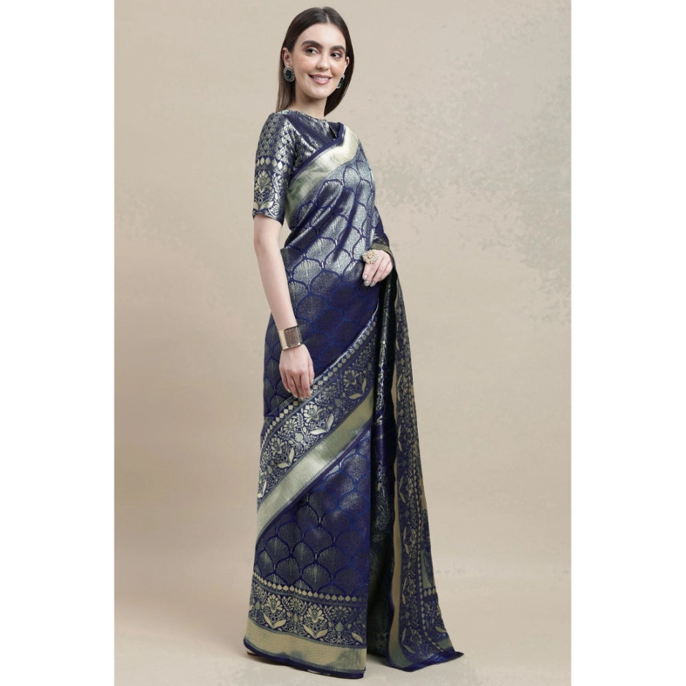 Shopper Beast Women's Banarasi Silk Designer Weaving Saree With Unstitched Blouse (Blue, 5.50 Mtrs)