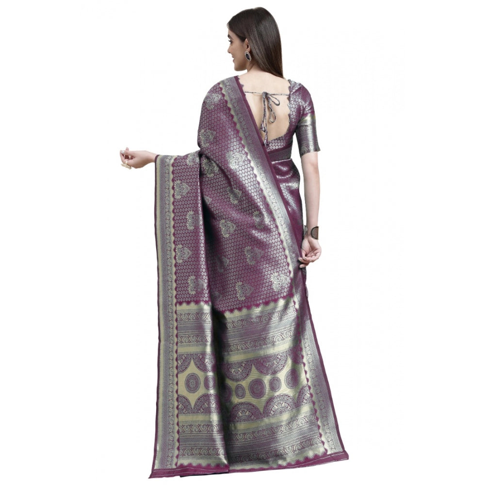 Shopper Beast Women's Banarasi Silk Designer Weaving Saree With Unstitched Blouse (Purple, 5.50 Mtrs)