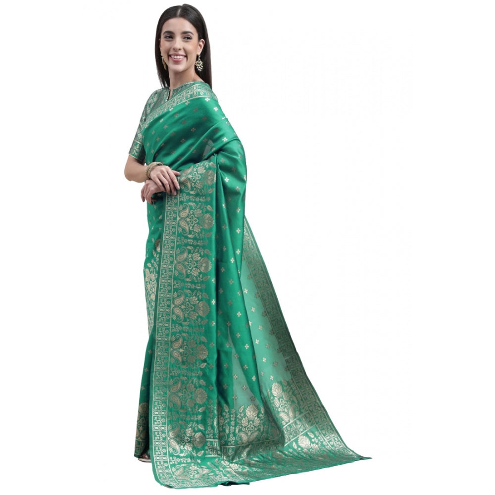 Shopper Beast Women's Banarasi Silk Designer Weaving Saree With Unstitched Blouse (Green, 5.50 Mtrs)