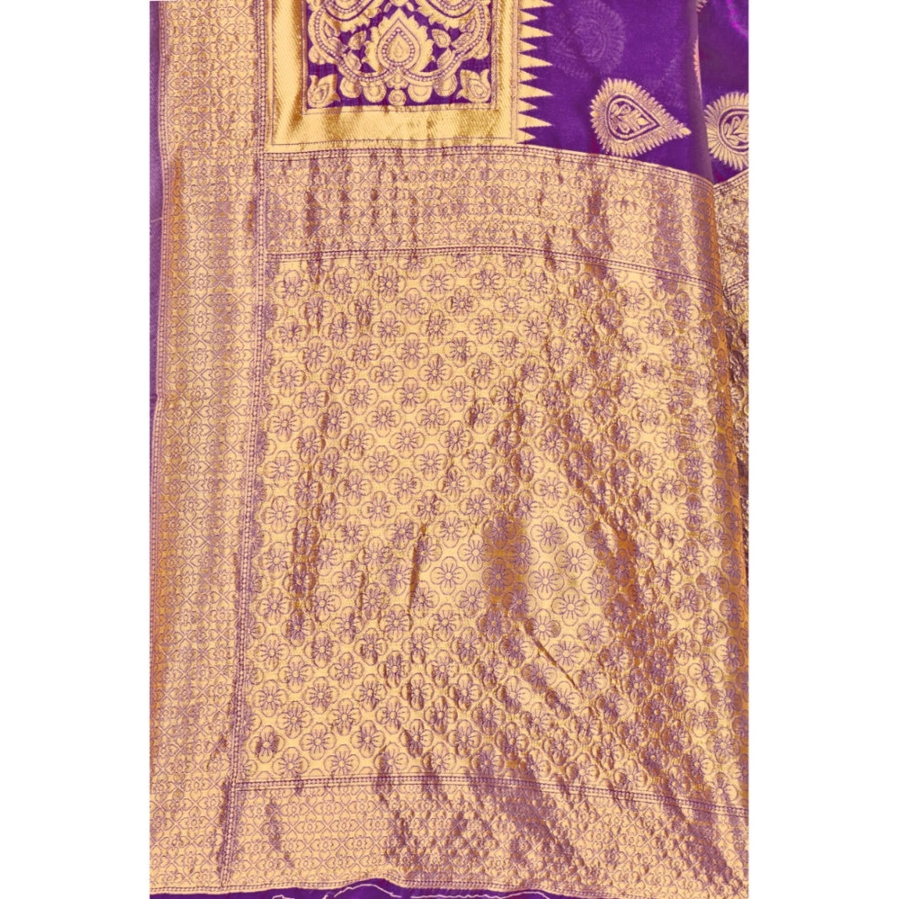 Shopper Beast Women's Banarasi Silk Designer Weaving Saree With Unstitched Blouse (Purple, 5.50 Mtrs)