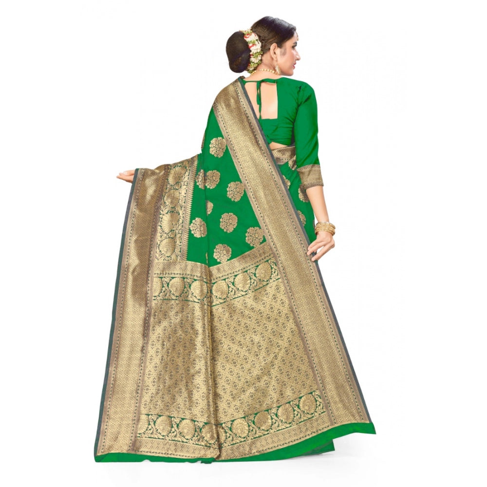 Shopper Beast Women's Banarasi Silk Designer Weaving Saree With Unstitched Blouse (Green, 5.50 Mtrs)