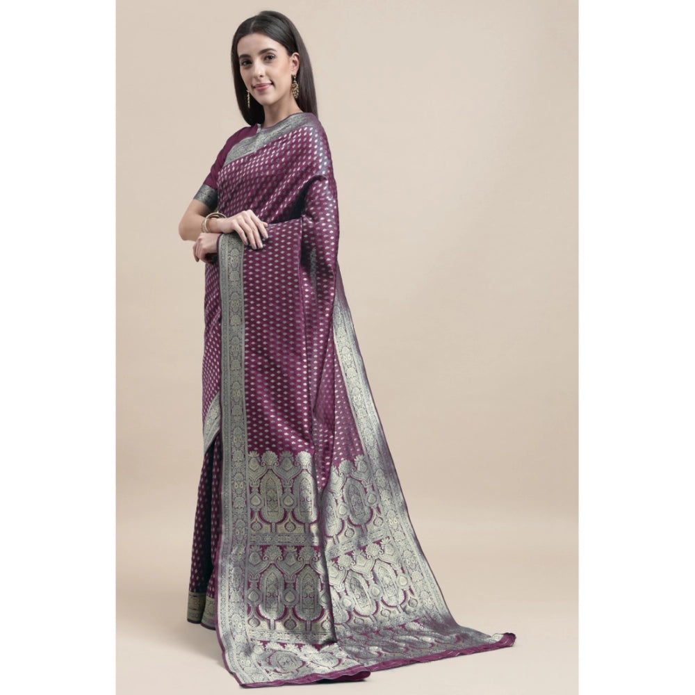 Shopper Beast Women's Kanjivaram Silk Designer Weaving Saree With Unstitched Blouse (Purple, 5.50 Mtrs)