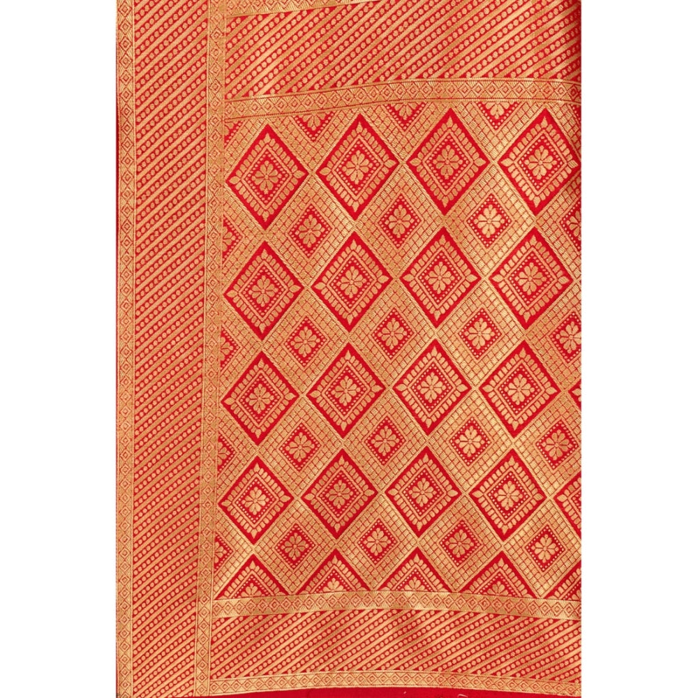 Shopper Beast Women's Banarasi Silk Designer Weaving Saree With Unstitched Blouse (Red, 5.50 Mtrs)