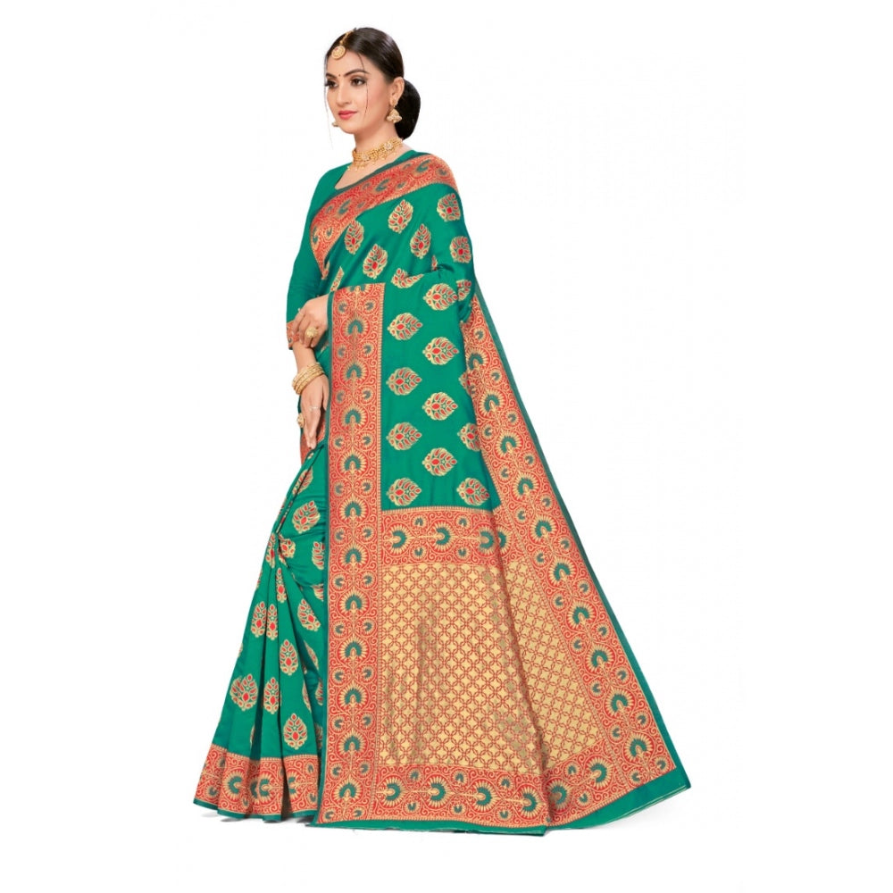 Shopper Beast Women's Banarasi Silk Designer Weaving Saree With Unstitched Blouse (Green, 5.50 Mtrs)