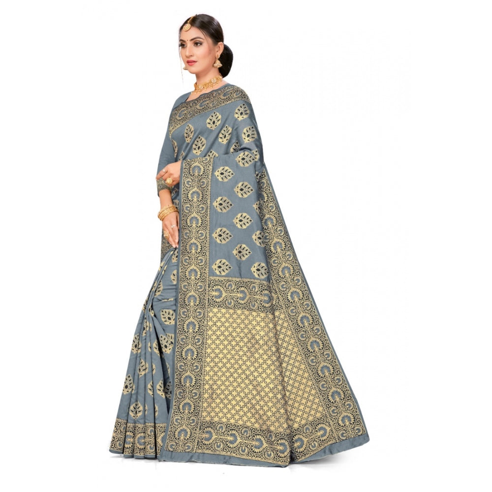 Shopper Beast Women's Banarasi Silk Designer Weaving Saree With Unstitched Blouse (Grey, 5.50 Mtrs)