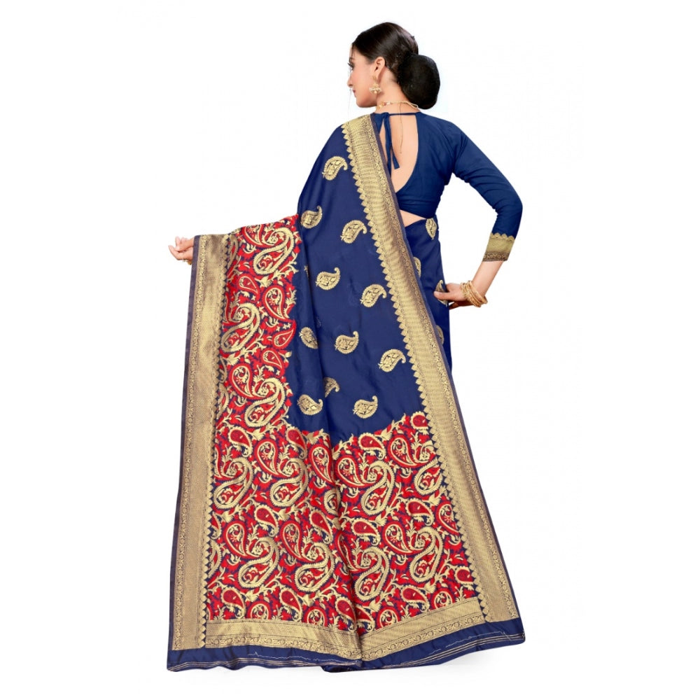 Shopper Beast Women's Banarasi Silk Designer Weaving Saree With Unstitched Blouse (Blue, 5.50 Mtrs)