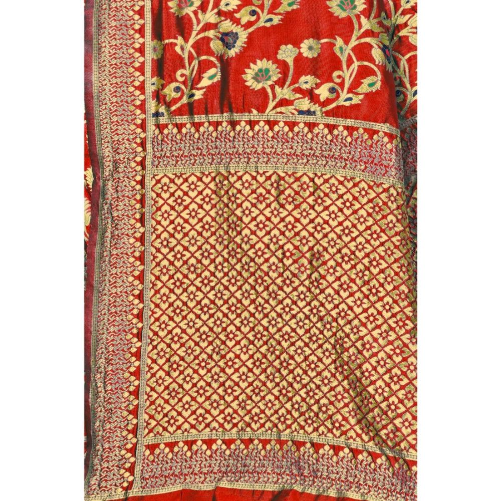 Shopper Beast Women's Banarasi Silk Designer Weaving Saree With Unstitched Blouse (Red, 5.50 Mtrs)