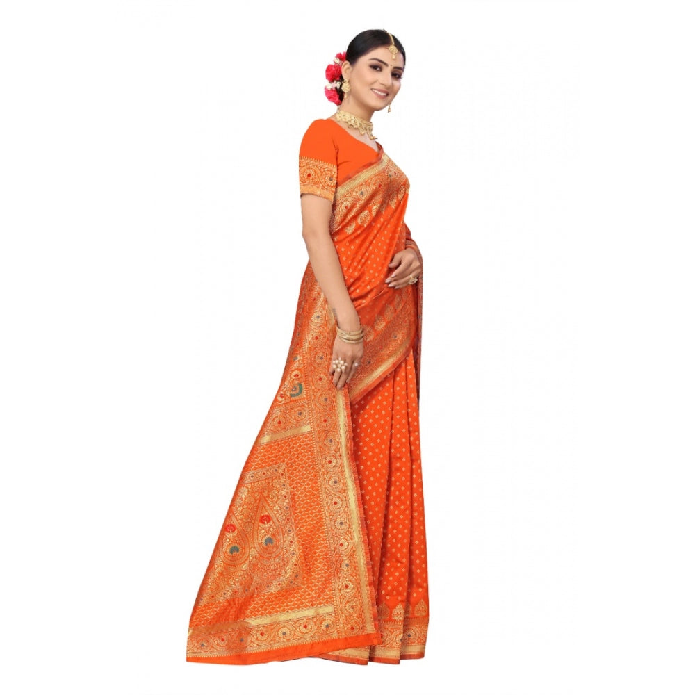 Shopper Beast Women's Banarasi Silk Designer Weaving Saree With Unstitched Blouse (Orange, 5.50 Mtrs)