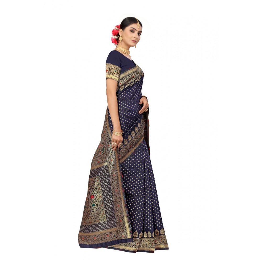 Shopper Beast Women's Banarasi Silk Designer Weaving Saree With Unstitched Blouse (Blue, 5.50 Mtrs)