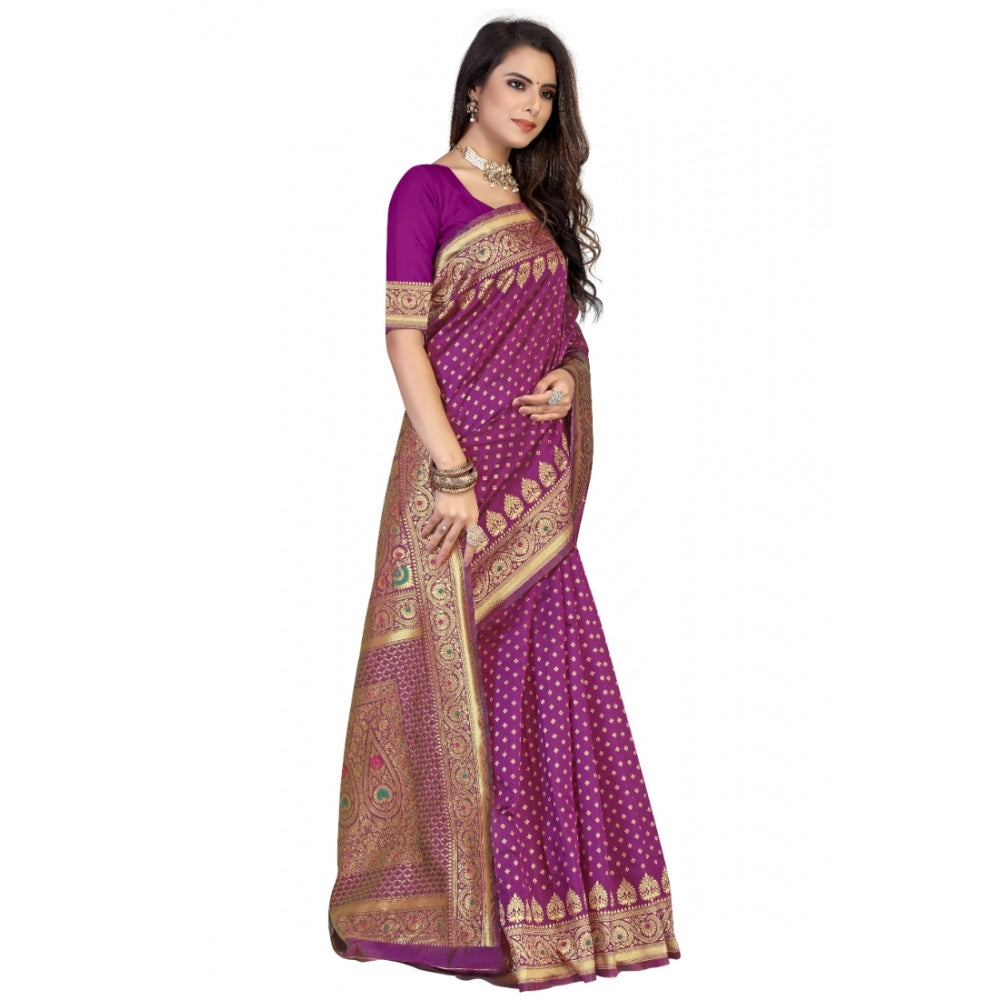 Shopper Beast Women's Banarasi Silk Designer Weaving Saree With Unstitched Blouse (Purple, 5.50 Mtrs)