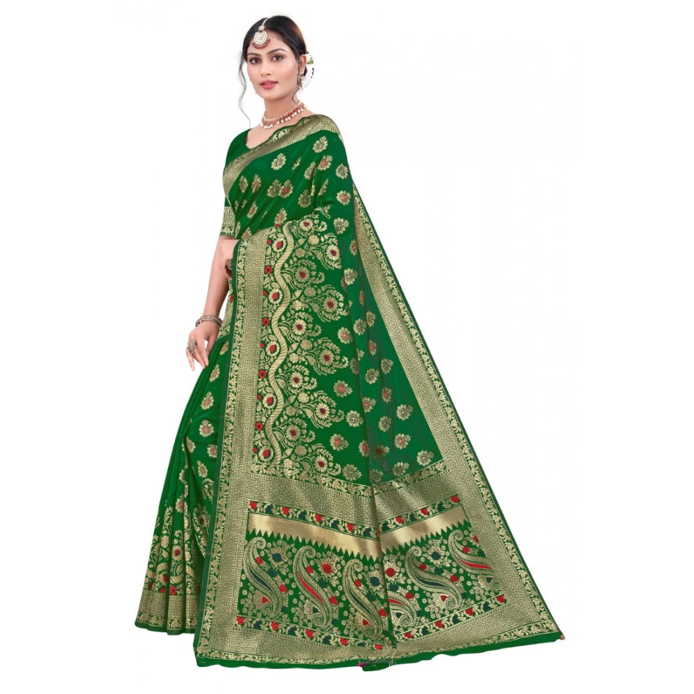 Shopper Beast Women's Banarasi Silk Designer Weaving Saree With Unstitched Blouse (Green, 5.50 Mtrs)