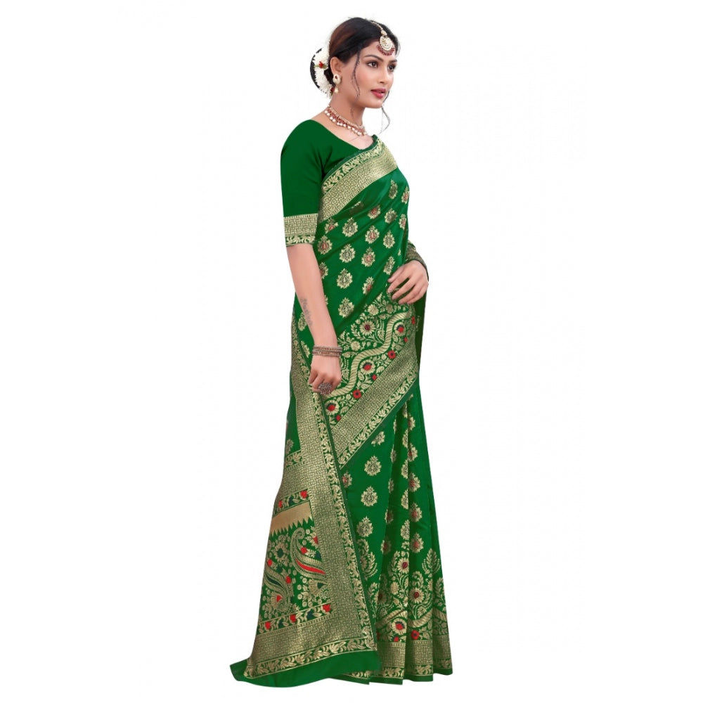 Shopper Beast Women's Banarasi Silk Designer Weaving Saree With Unstitched Blouse (Green, 5.50 Mtrs)