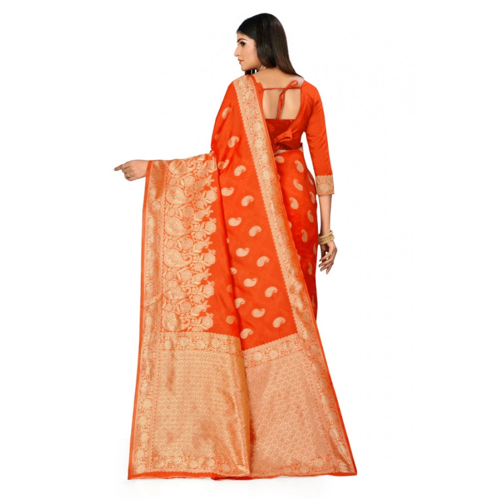 Shopper Beast Women's Banarasi Silk Designer Weaving Saree With Unstitched Blouse (Orange, 5.50 Mtrs)