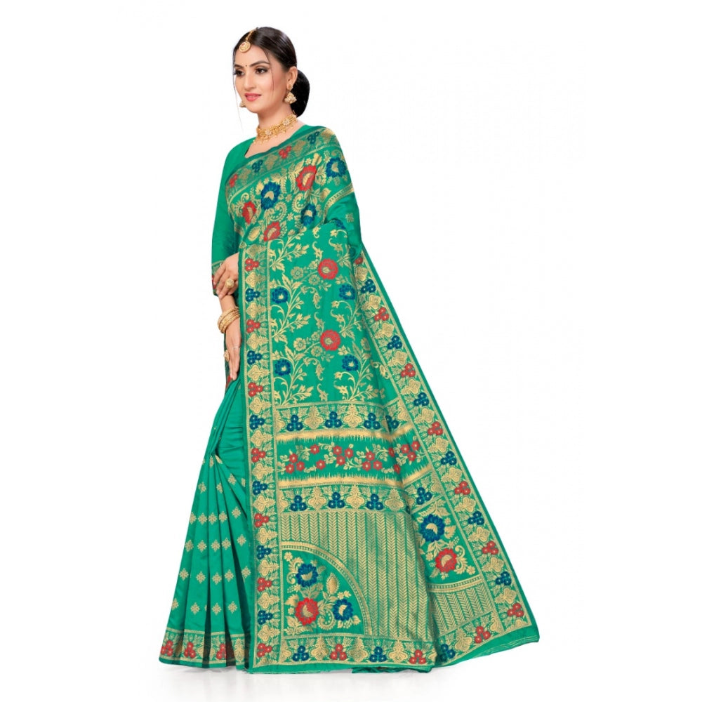 Shopper Beast Women's Banarasi Silk Designer Weaving Saree With Unstitched Blouse (Green, 5.50 Mtrs)