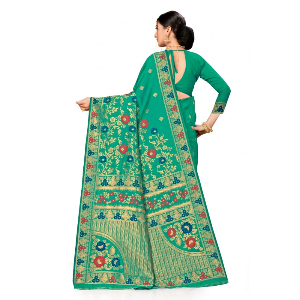 Shopper Beast Women's Banarasi Silk Designer Weaving Saree With Unstitched Blouse (Green, 5.50 Mtrs)