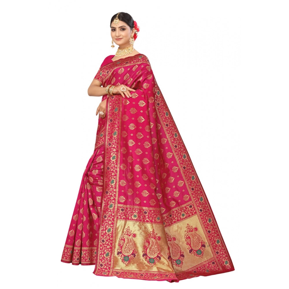 Shopper Beast Women's Banarasi Silk Designer Weaving Saree With Unstitched Blouse (Pink, 5.50 Mtrs)