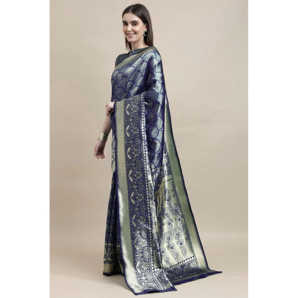 Shopper Beast Women's Banarasi Silk Designer Weaving Saree With Unstitched Blouse (Blue, 5.50 Mtrs)