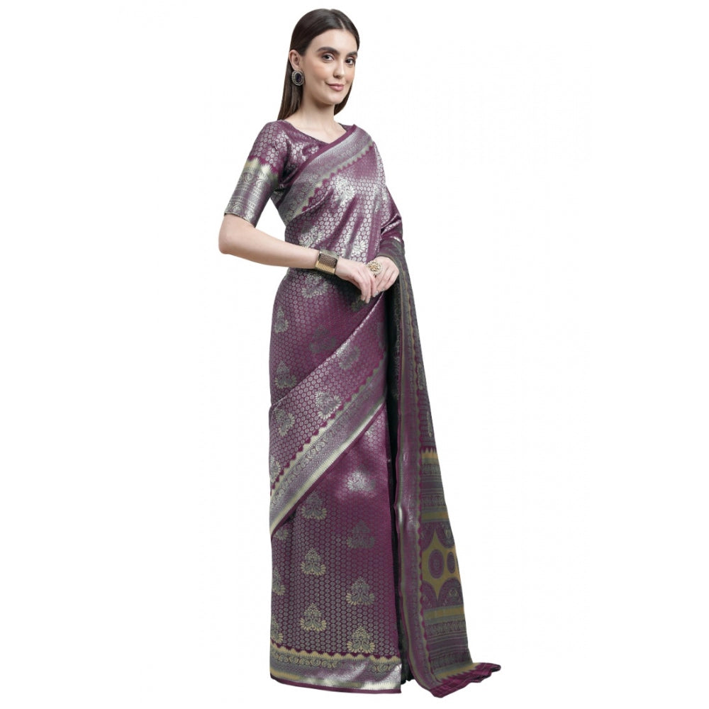 Shopper Beast Women's Banarasi Silk Designer Weaving Saree With Unstitched Blouse (Purple, 5.50 Mtrs)