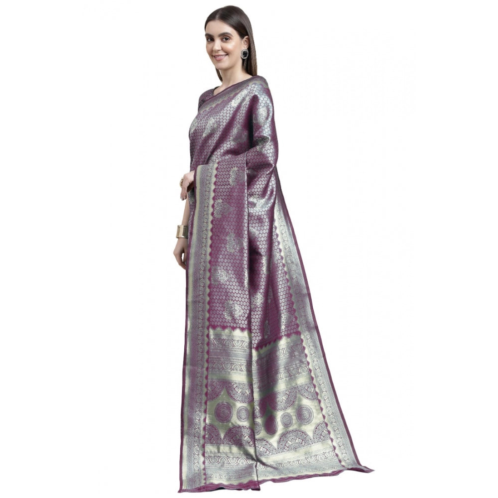 Shopper Beast Women's Banarasi Silk Designer Weaving Saree With Unstitched Blouse (Purple, 5.50 Mtrs)