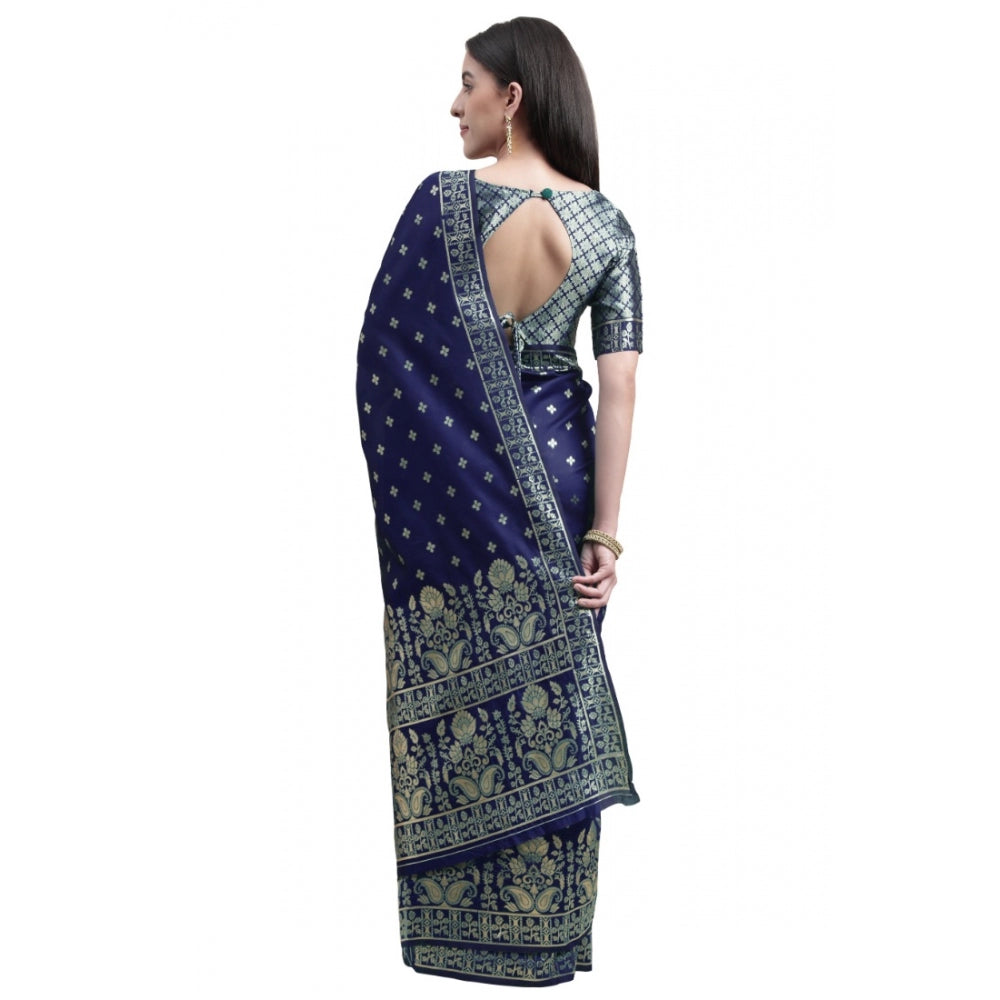 Shopper Beast Women's Banarasi Silk Designer Weaving Saree With Unstitched Blouse (Blue, 5.50 Mtrs)