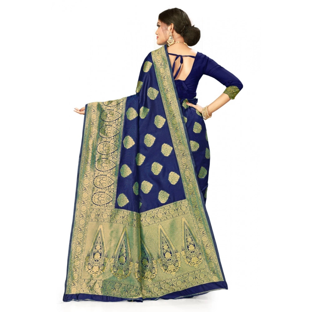 Shopper Beast Women's Banarasi Silk Designer Weaving Saree With Unstitched Blouse (Blue, 5.50 Mtrs)