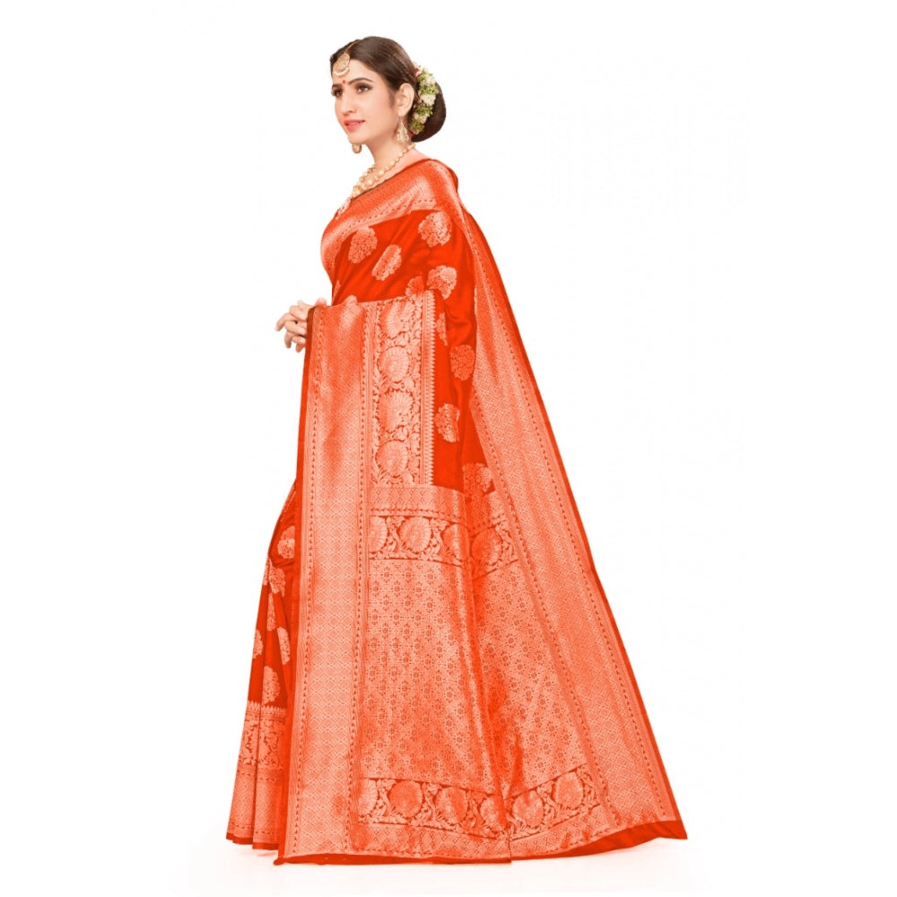 Shopper Beast Women's Banarasi Silk Designer Weaving Saree With Unstitched Blouse (Orange, 5.50 Mtrs)