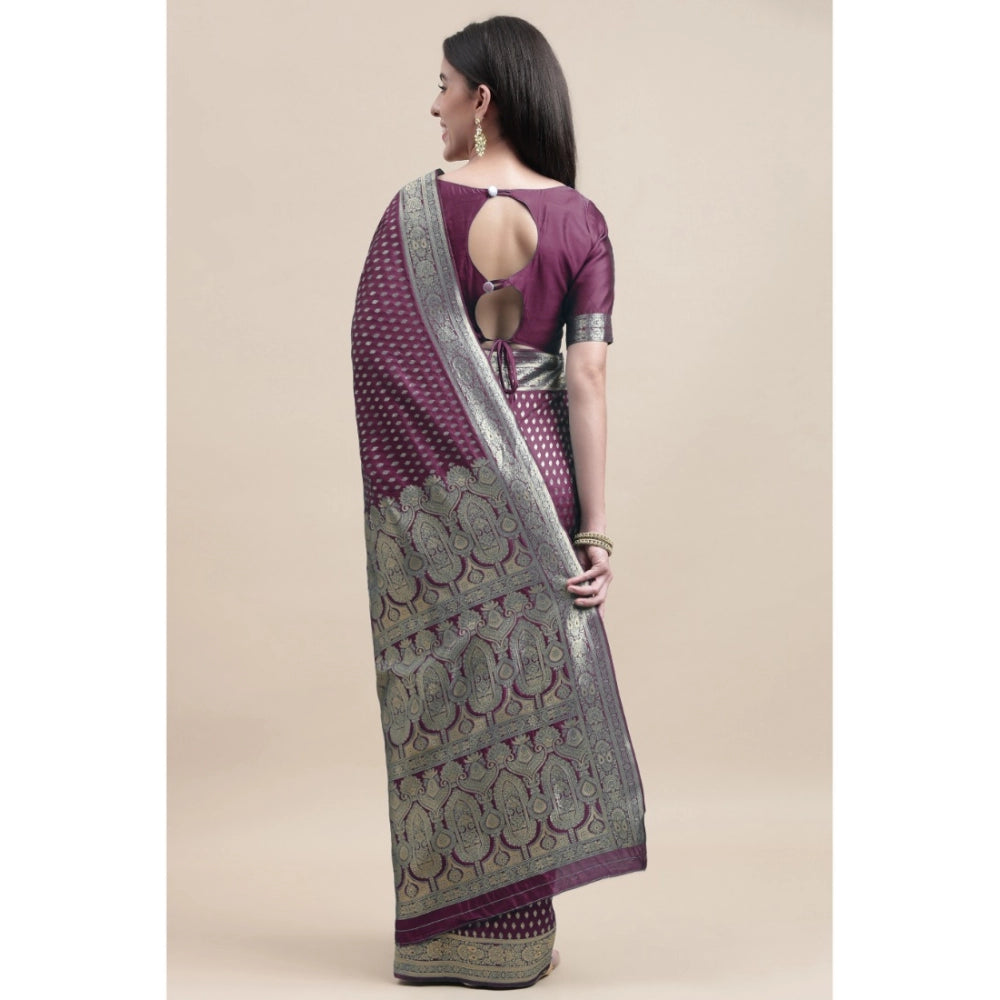 Shopper Beast Women's Kanjivaram Silk Designer Weaving Saree With Unstitched Blouse (Purple, 5.50 Mtrs)