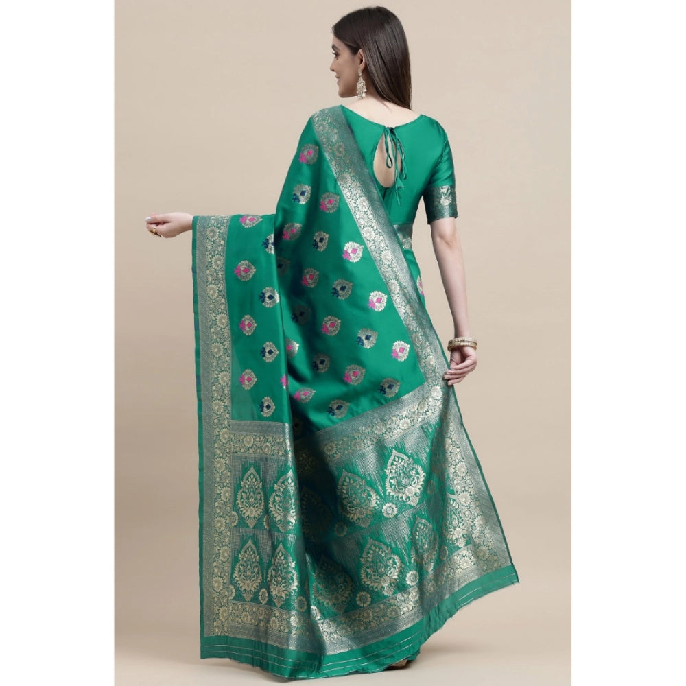 Shopper Beast Women's Kanjivaram Silk Designer Weaving Saree With Unstitched Blouse (Green, 5.50 Mtrs)