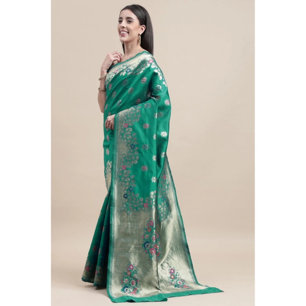 Shopper Beast Women's Kanjivaram Silk Designer Weaving Saree With Unstitched Blouse (Green, 5.50 Mtrs)