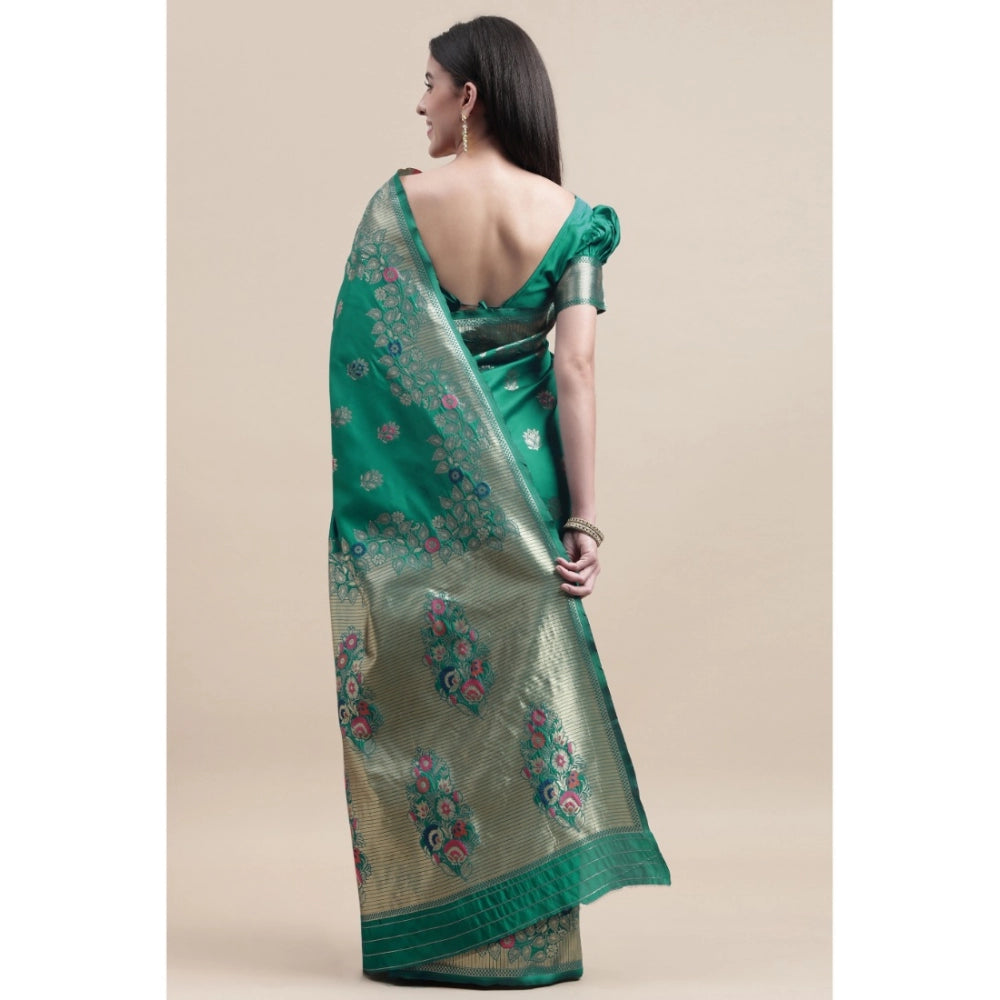 Shopper Beast Women's Kanjivaram Silk Designer Weaving Saree With Unstitched Blouse (Green, 5.50 Mtrs)