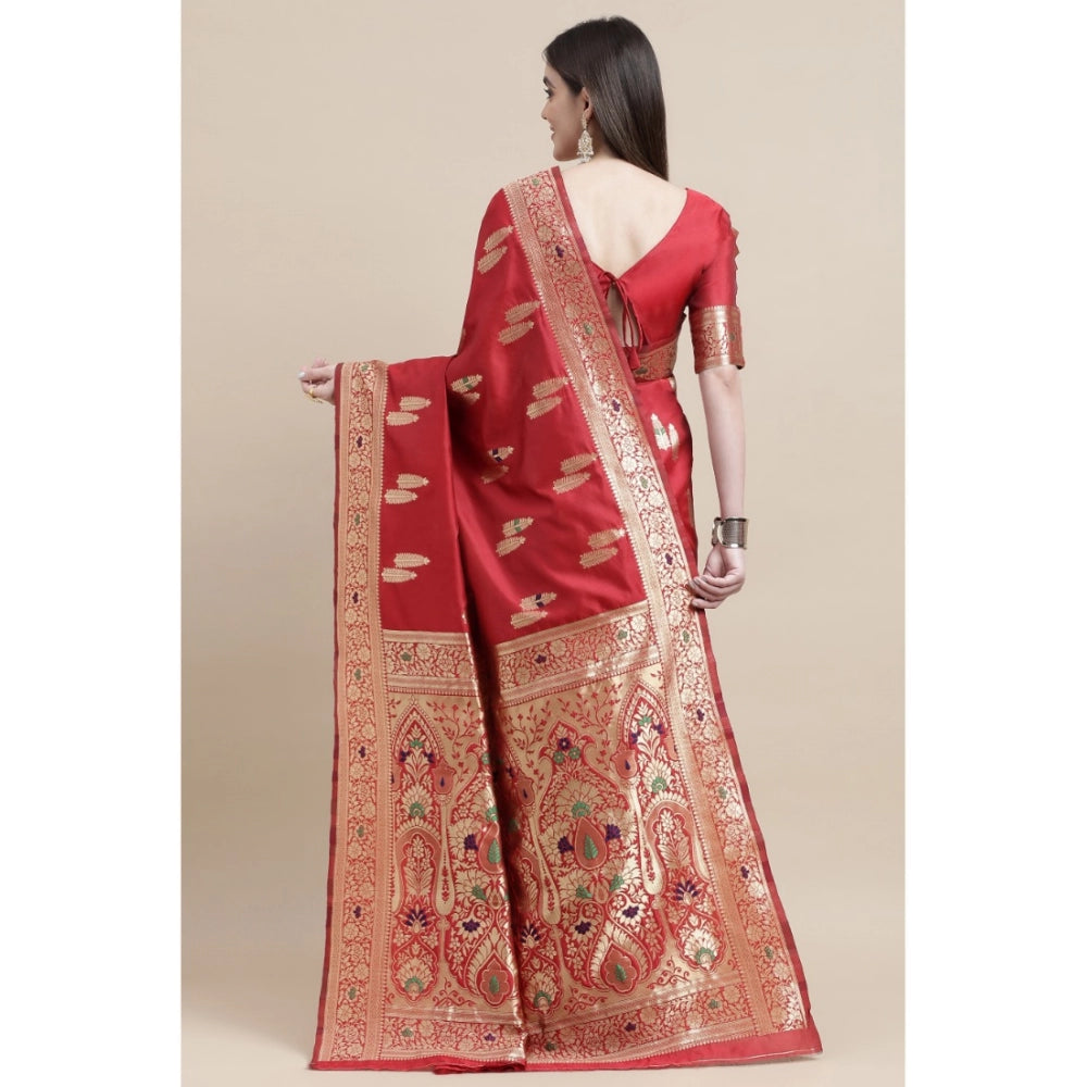 Shopper Beast Women's Kanjivaram Silk Designer Weaving Saree With Unstitched Blouse (Red, 5.50 Mtrs)