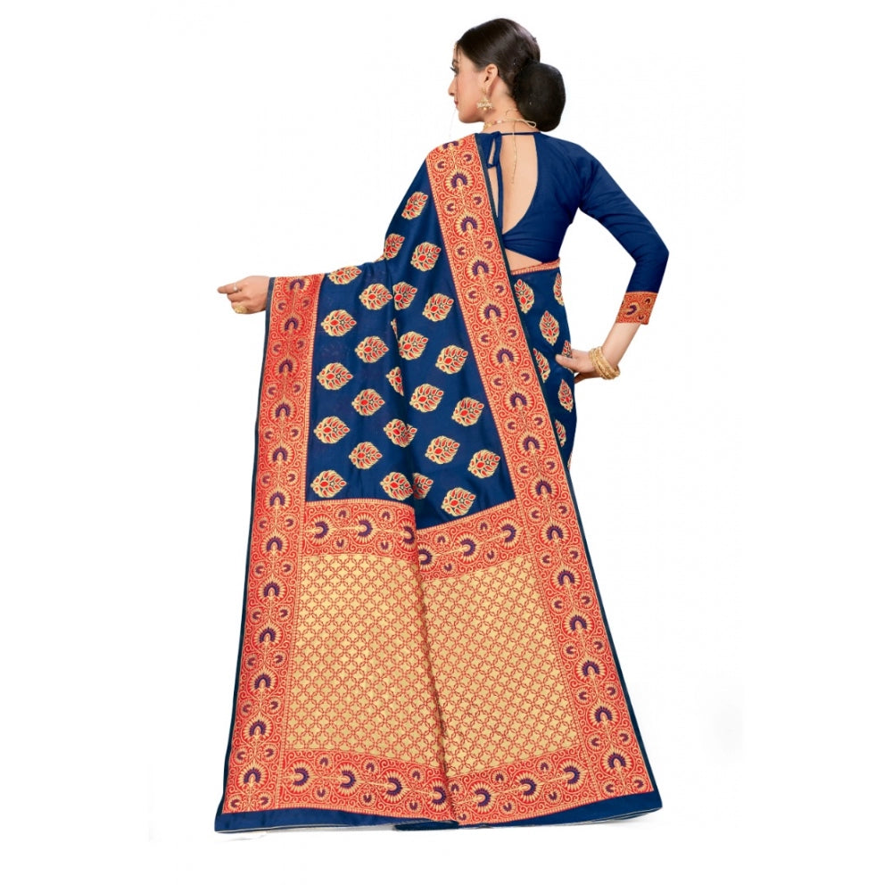 Shopper Beast Women's Banarasi Silk Designer Weaving Saree With Unstitched Blouse (Blue, 5.50 Mtrs)