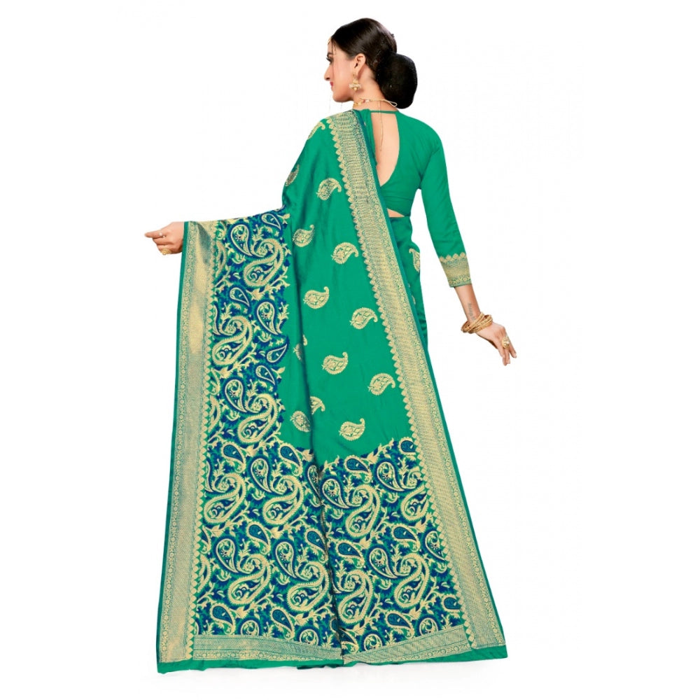 Shopper Beast Women's Banarasi Silk Designer Weaving Saree With Unstitched Blouse (Green, 5.50 Mtrs)