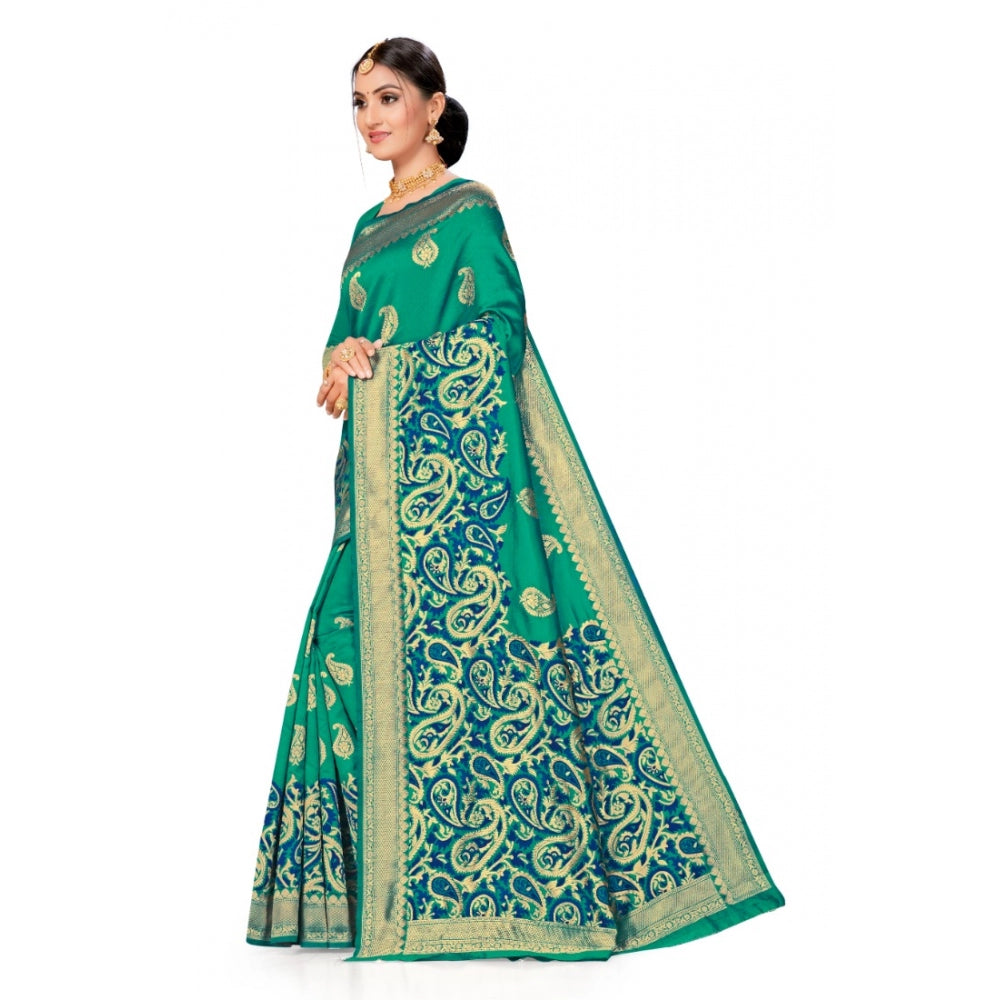 Shopper Beast Women's Banarasi Silk Designer Weaving Saree With Unstitched Blouse (Green, 5.50 Mtrs)