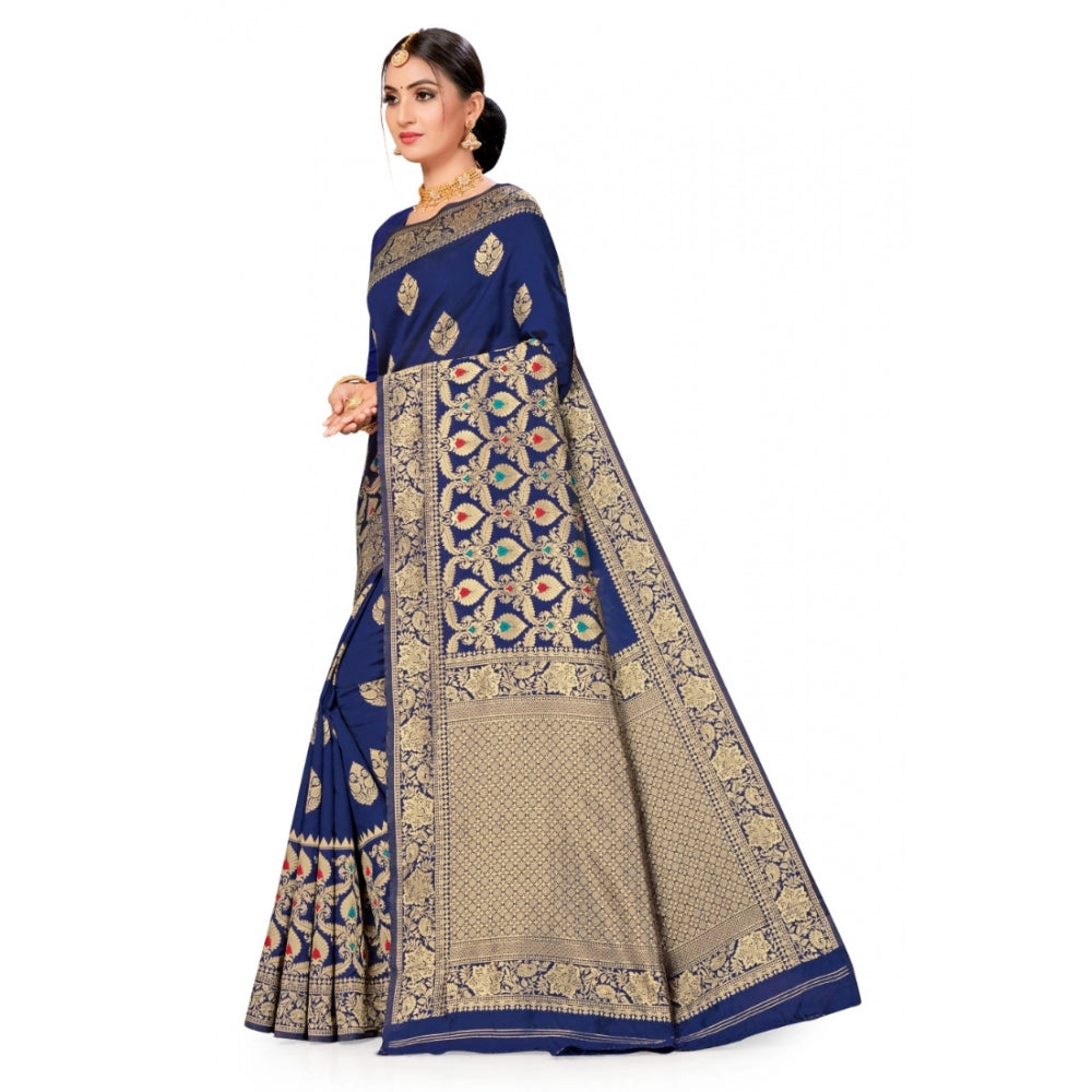 Shopper Beast Women's Banarasi Silk Designer Weaving Saree With Unstitched Blouse (Blue, 5.50 Mtrs)