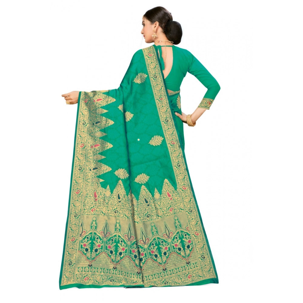 Shopper Beast Women's Banarasi Silk Designer Weaving Saree With Unstitched Blouse (Green, 5.50 Mtrs)