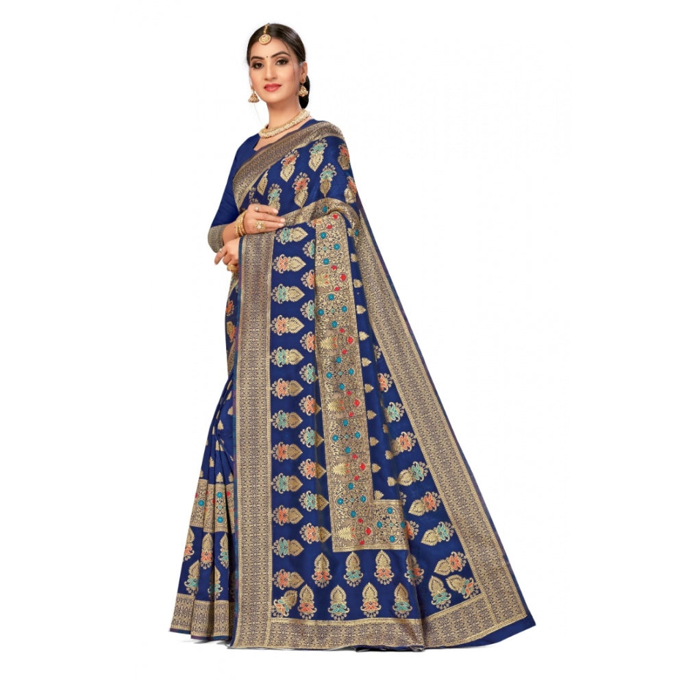 Shopper Beast Women's Banarasi Silk Designer Weaving Saree With Unstitched Blouse (Blue, 5.50 Mtrs)