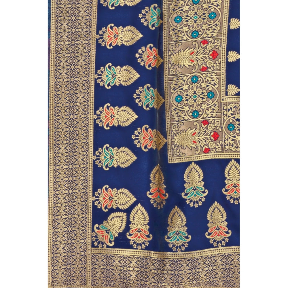 Shopper Beast Women's Banarasi Silk Designer Weaving Saree With Unstitched Blouse (Blue, 5.50 Mtrs)