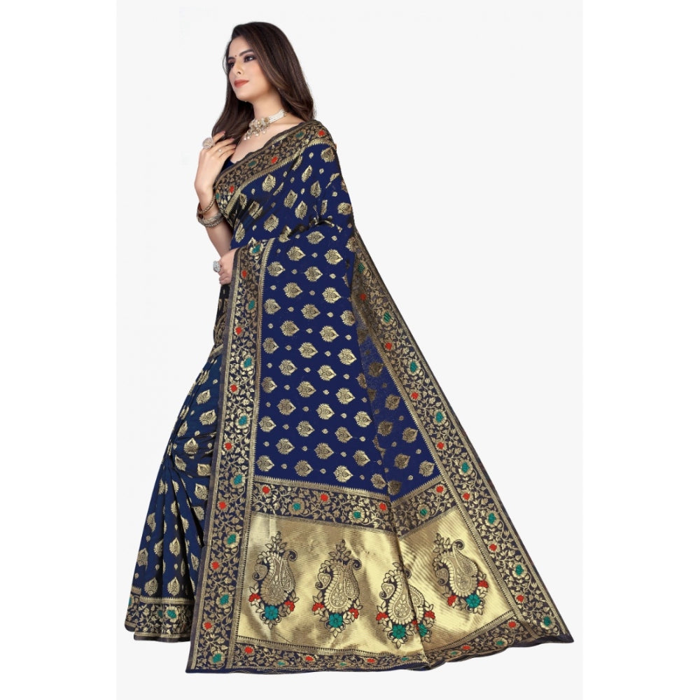 Shopper Beast Women's Banarasi Silk Designer Weaving Saree With Unstitched Blouse (Blue, 5.50 Mtrs)