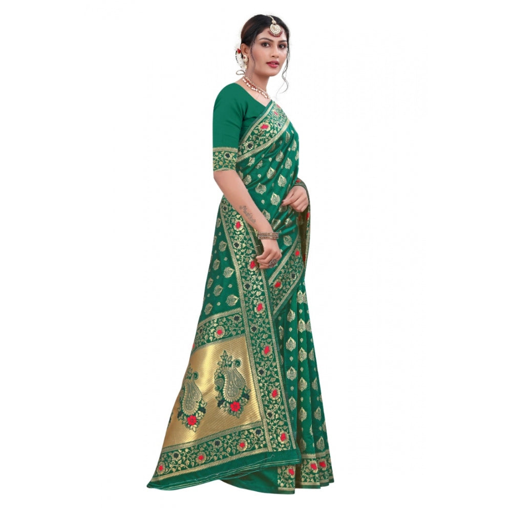 Shopper Beast Women's Banarasi Silk Designer Weaving Saree With Unstitched Blouse (Green, 5.50 Mtrs)