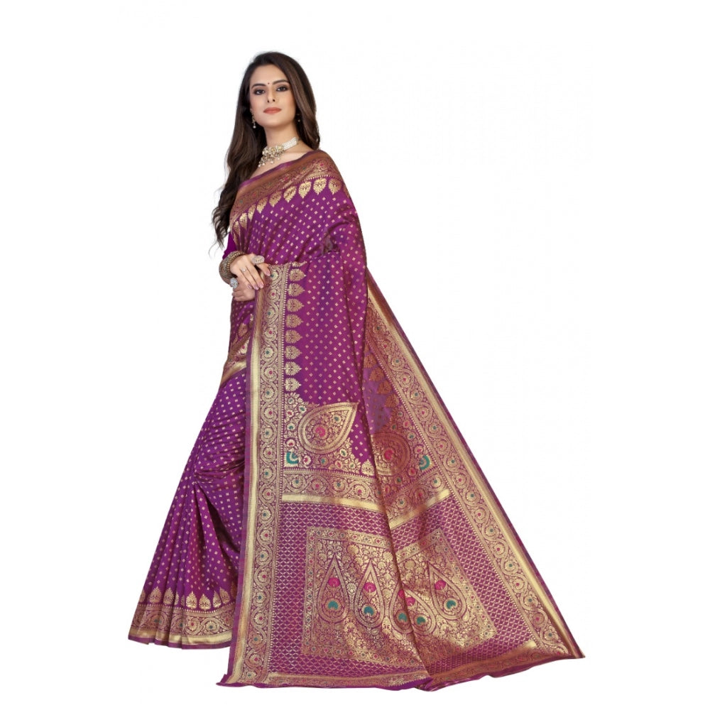 Shopper Beast Women's Banarasi Silk Designer Weaving Saree With Unstitched Blouse (Purple, 5.50 Mtrs)