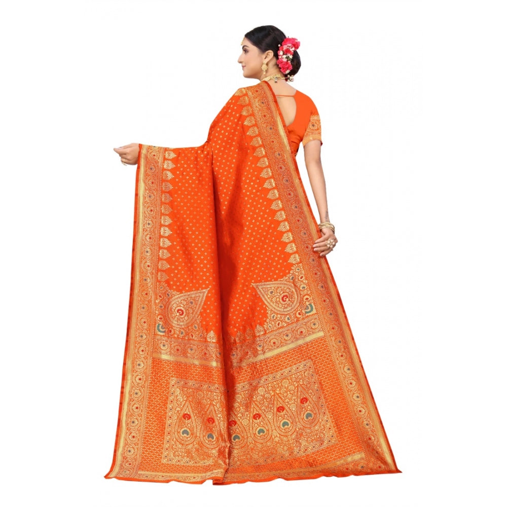 Shopper Beast Women's Banarasi Silk Designer Weaving Saree With Unstitched Blouse (Orange, 5.50 Mtrs)