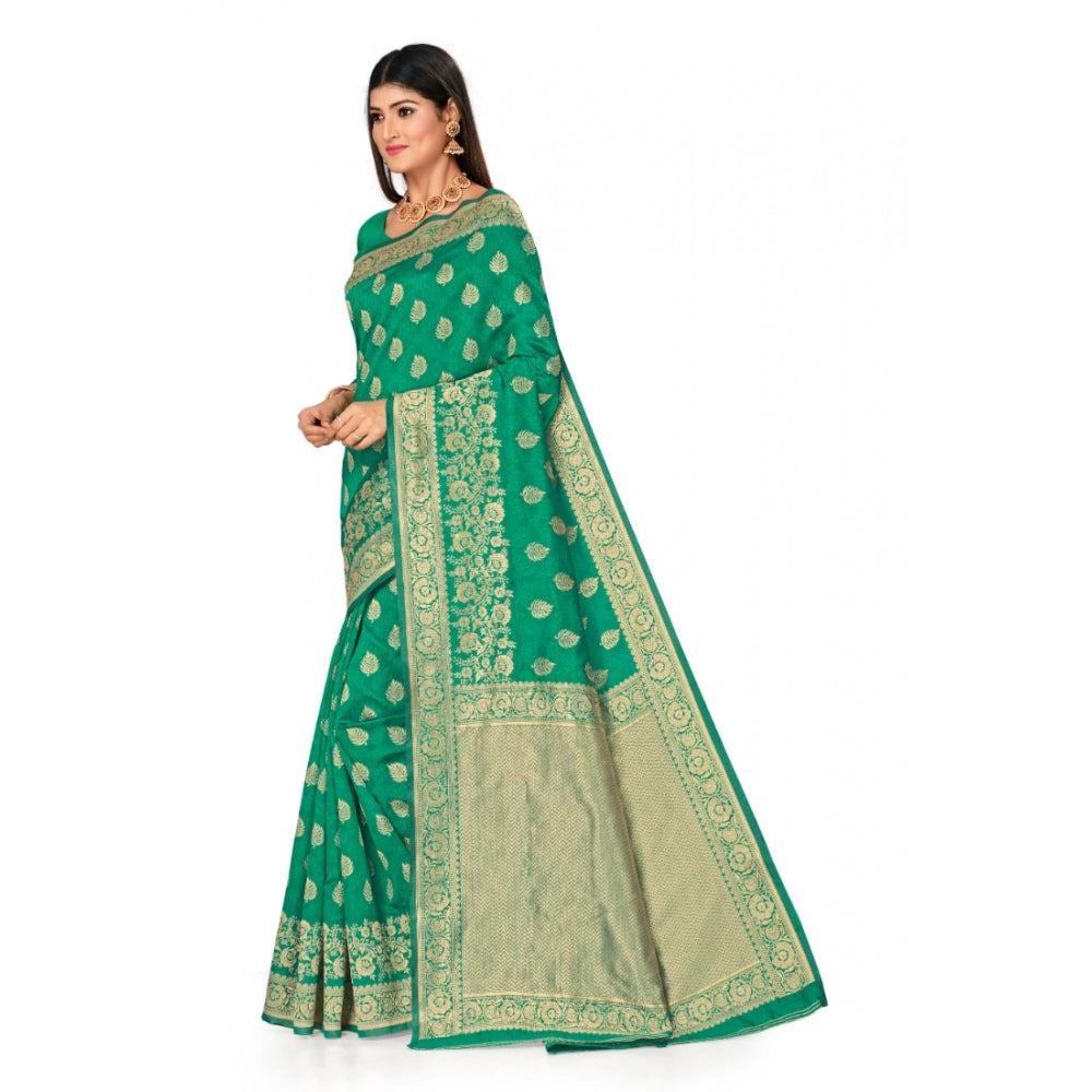 Shopper Beast Women's Banarasi Silk Designer Weaving Saree With Unstitched Blouse (Green, 5.50 Mtrs)