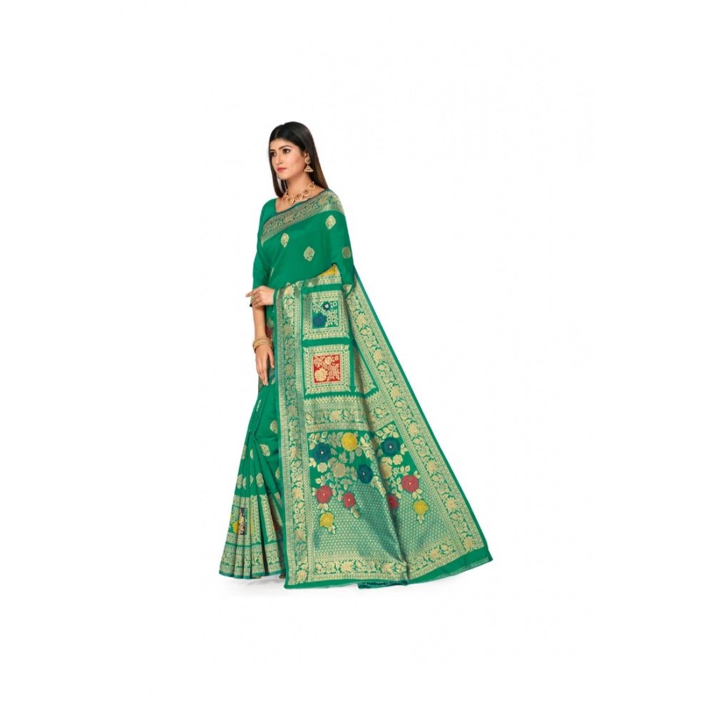 Shopper Beast Women's Banarasi Silk Designer Weaving Saree With Unstitched Blouse (Green, 5.50 Mtrs)