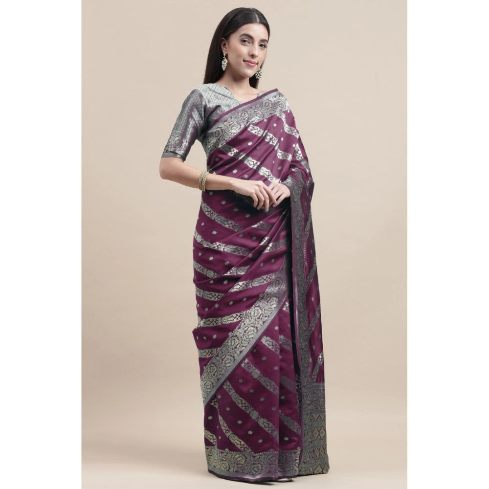 Shopper Beast Women's Banarasi Silk Designer Weaving Saree With Unstitched Blouse (Purple, 5.50 Mtrs)