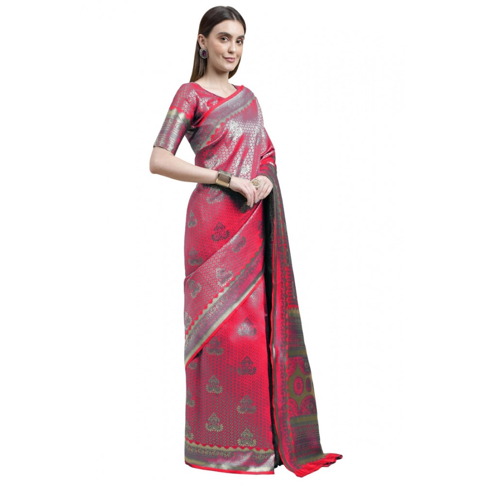 Shopper Beast Women's Banarasi Silk Designer Weaving Saree With Unstitched Blouse (Pink, 5.50 Mtrs)