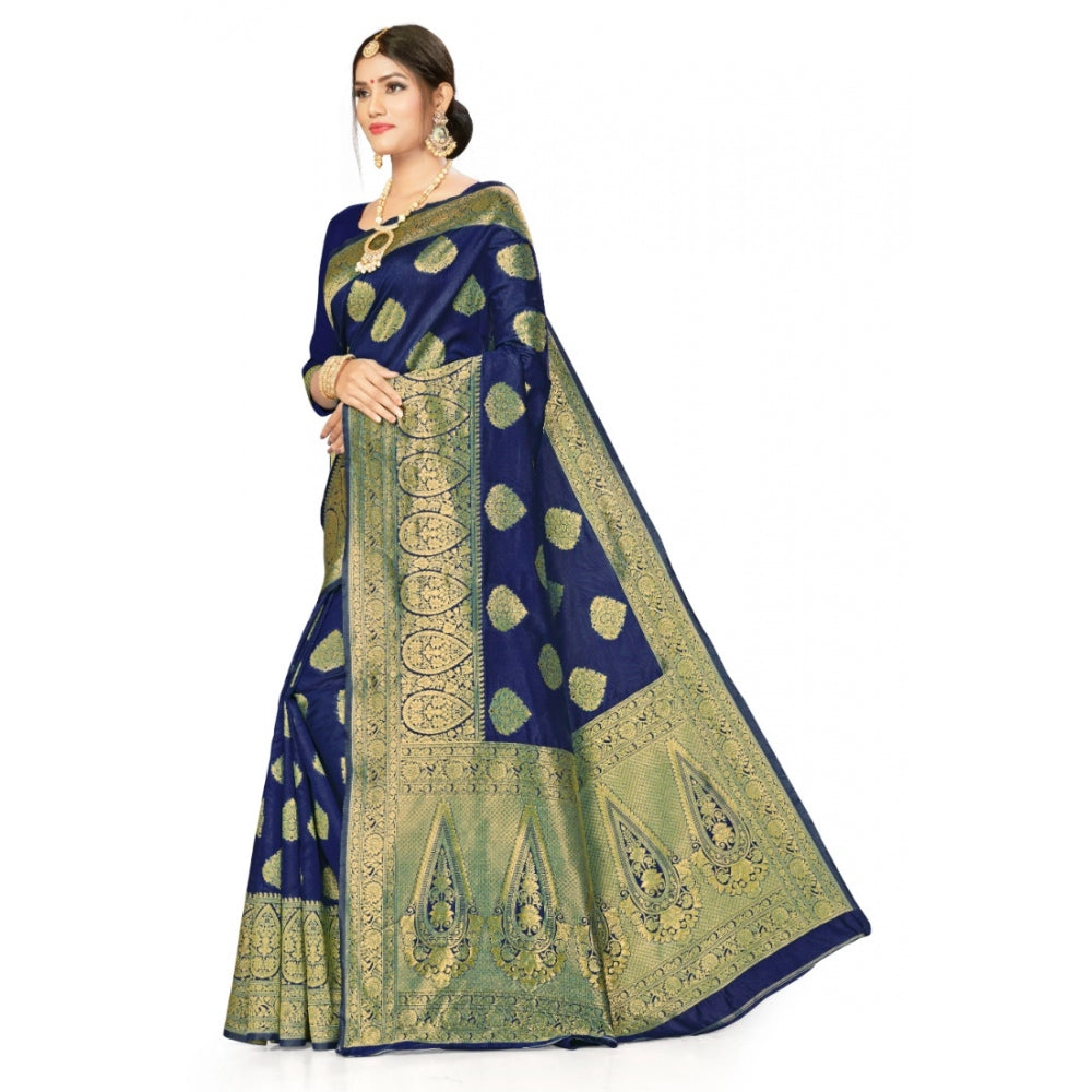 Shopper Beast Women's Banarasi Silk Designer Weaving Saree With Unstitched Blouse (Blue, 5.50 Mtrs)