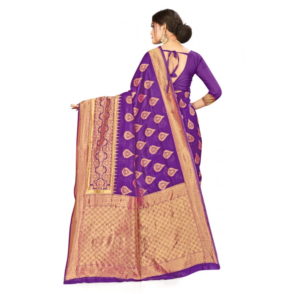 Shopper Beast Women's Banarasi Silk Designer Weaving Saree With Unstitched Blouse (Purple, 5.50 Mtrs)